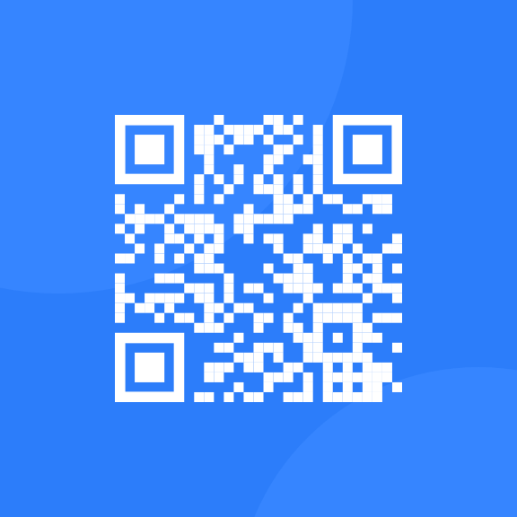 A blue and white QR code symbol